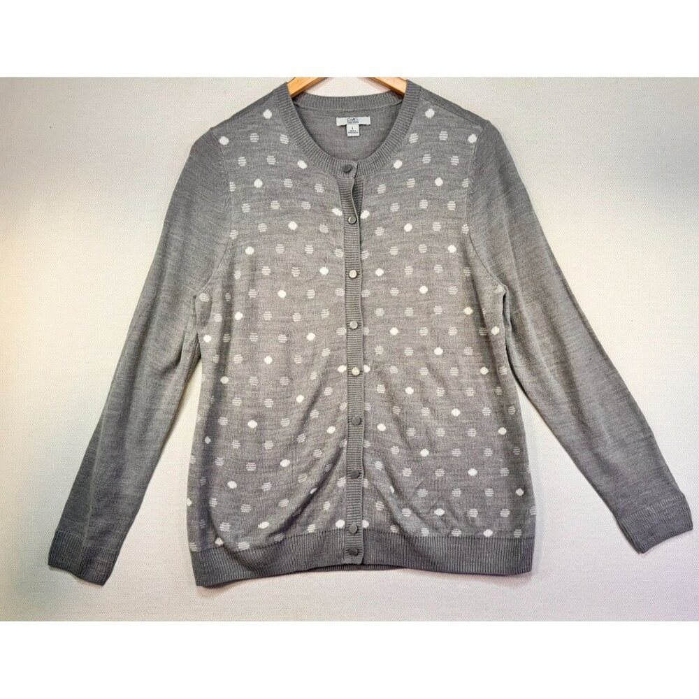 Croft & Barrow Womens Cardigan Sweater Large Grey Polka Dot